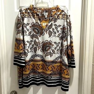 Dressbarn 3/4 Sleeve Floral Print V-Neck Blouse Tunic Women's Size 2X